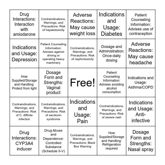 BINGO Rx Bingo Card