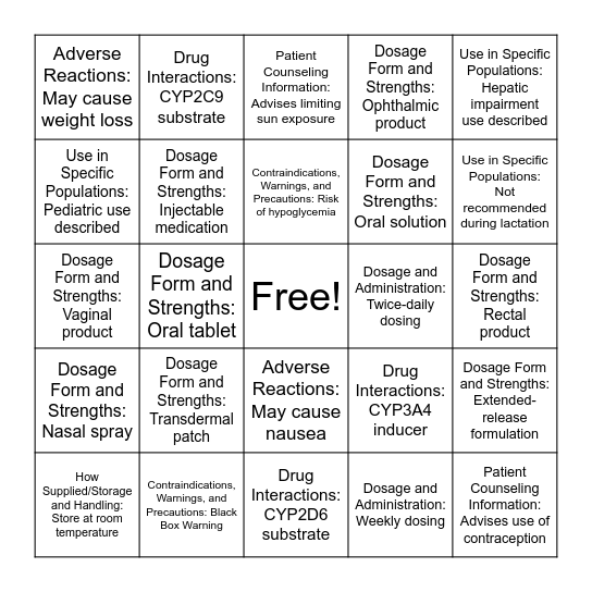 BINGO Rx Bingo Card