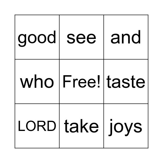Psalm 34:8 Bingo Card