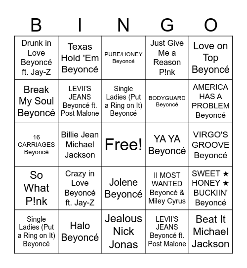 Everybody Knows the Hook: Beyoncé & Virgo Blackout Bingo Card