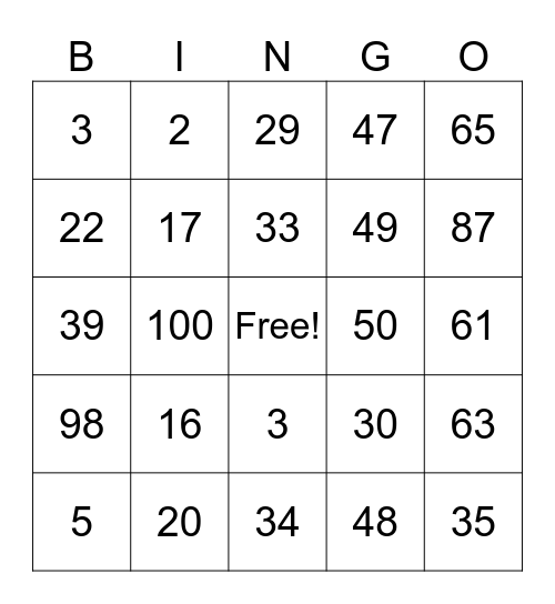 Number Bingo 1-75 Bingo Card