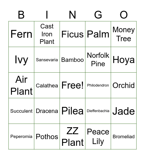 Plant Bingo Card