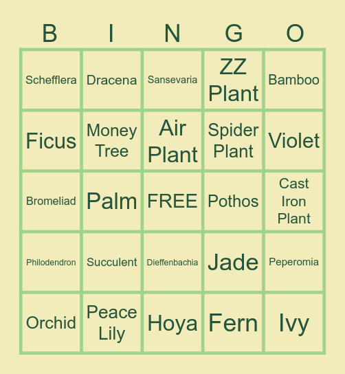 Plant Bingo Card