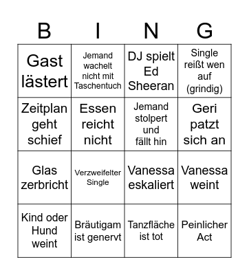 secret wedding Bingo Card