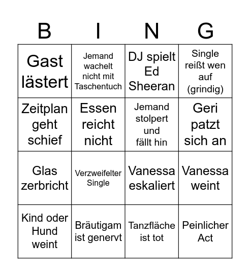 secret wedding Bingo Card