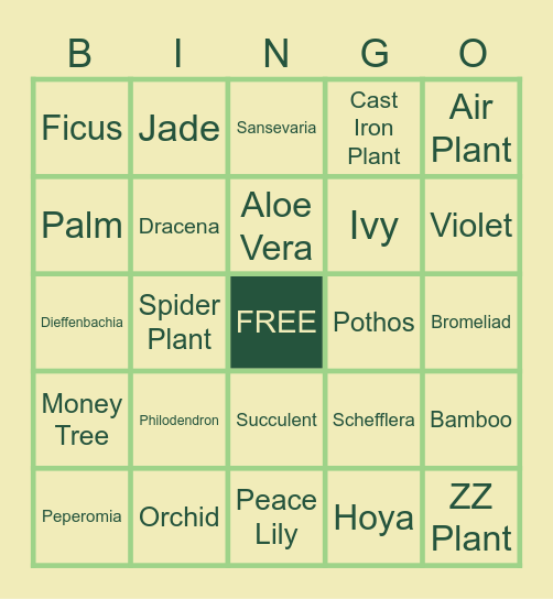 Plant Bingo Card