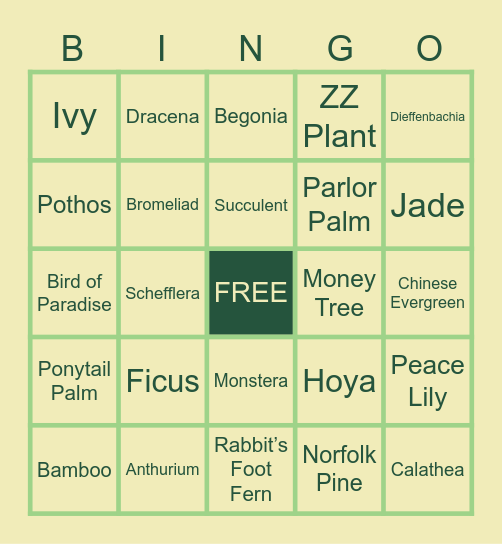 Plant Bingo Card