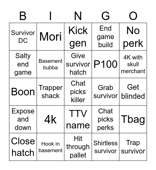 DBD Killer Bingo Card