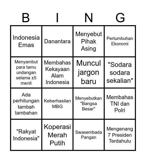 Bingo Pidato Paripurna Bingo Card