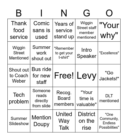 Convocation 2026 Bingo Card