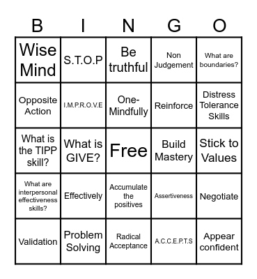 DBT Bingo Card