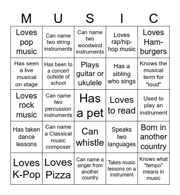Getting to Know You - Music Edition Bingo Card