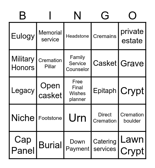 Gift of Love Bingo Card