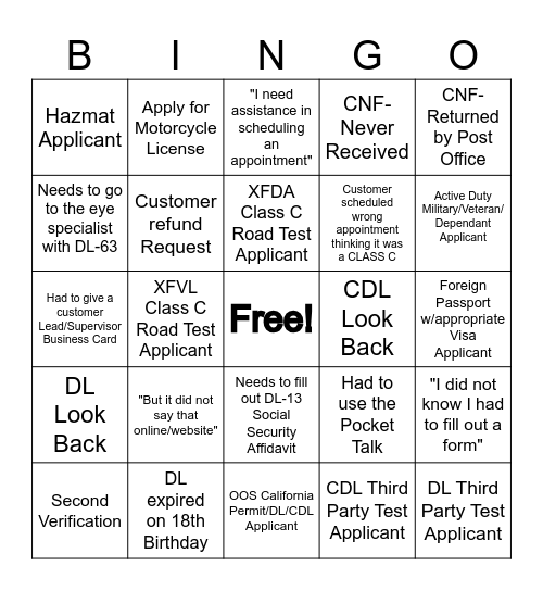Canton, Emory & Quitman DLO Bingo Card