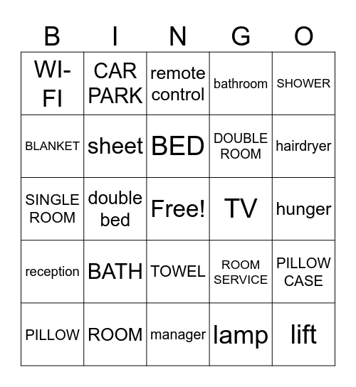 HOTEL VOCABULARY Bingo Card