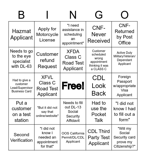 Canton, Emory & Quitman DLO Bingo Card