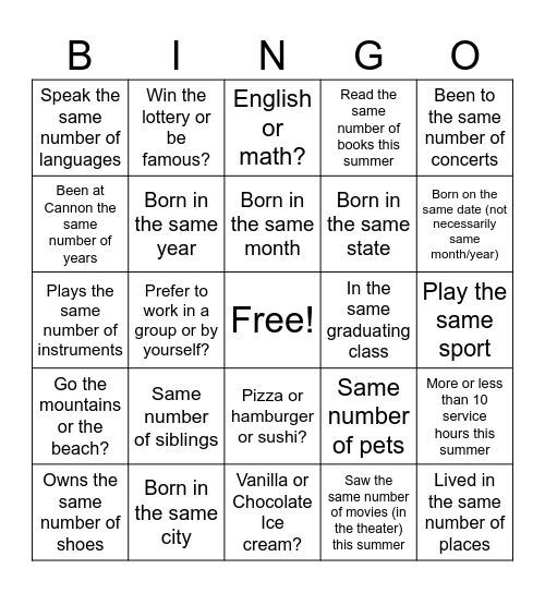 Untitled Bingo Card