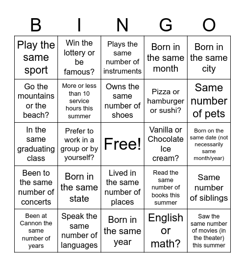 Untitled Bingo Card