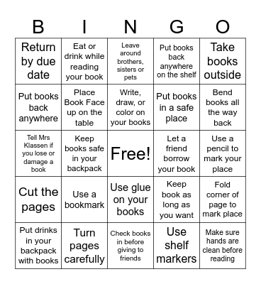 Book Care Bingo Card