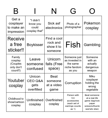 Unicon bingo!! Bingo Card