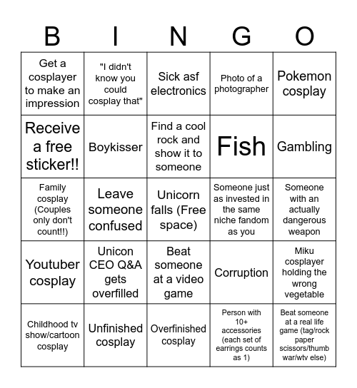 Unicon bingo!! Bingo Card