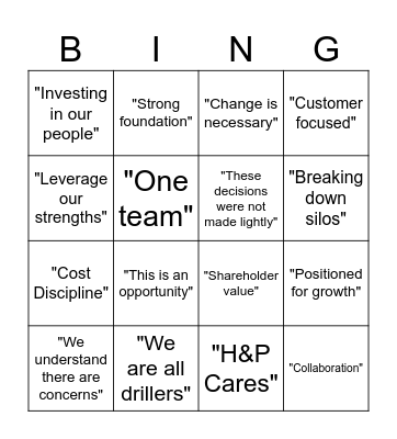 State of the Company Bingo Card