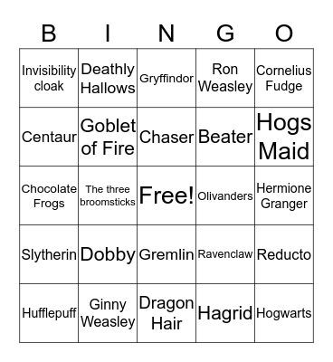 Harry Potter Bingo  Bingo Card