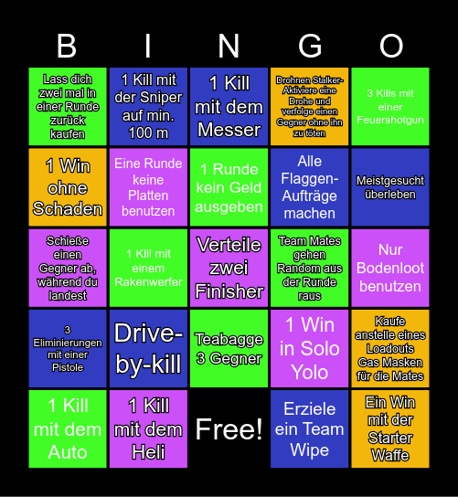 Warzone Bingo Card