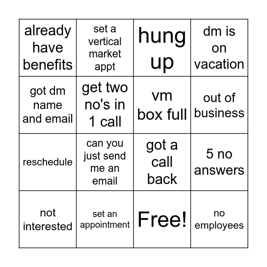 Call Lab Bingo Card