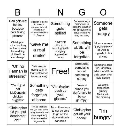 FRANCE 2026🛫🇫🇷 Bingo Card