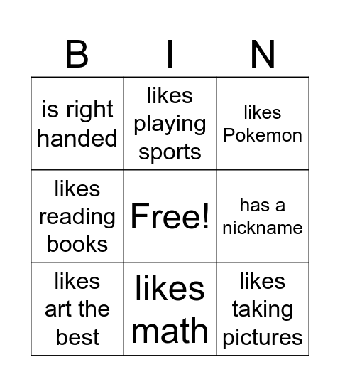 Untitled Bingo Card
