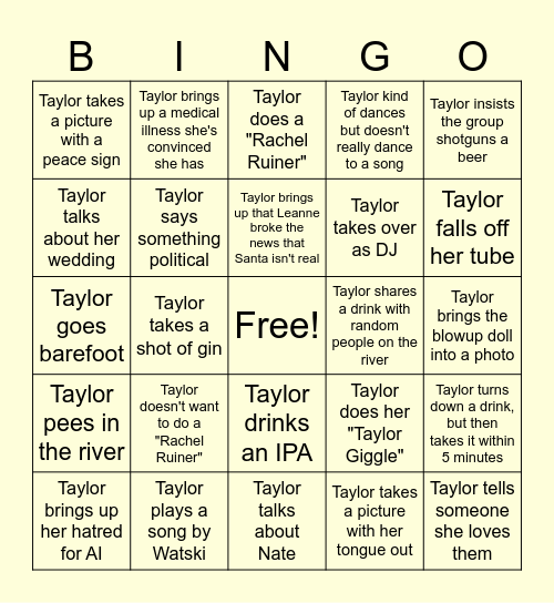 Taylor BINGO Card