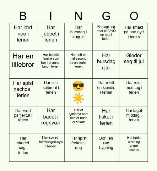 Sommerbingo Card