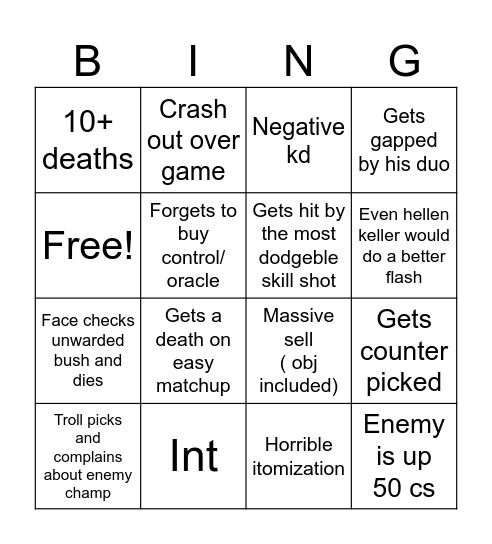 Marcel and ivans lol bingo Card