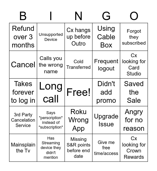 Hallmark+ Bingo Card