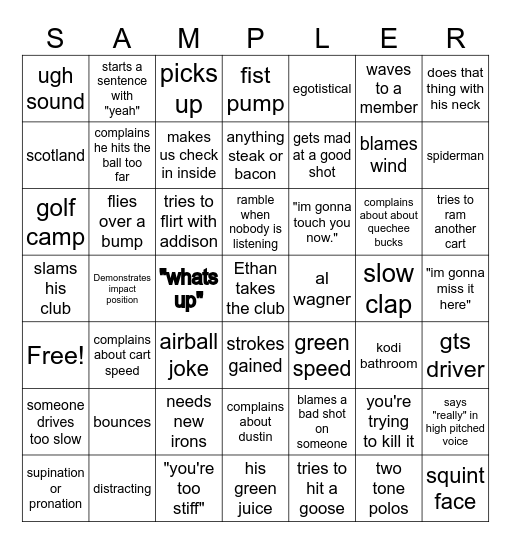 Ethan Bingo Card