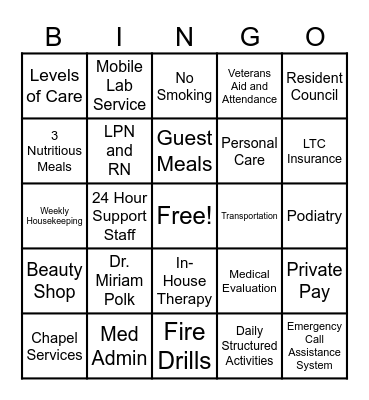 Polk Bingo Card