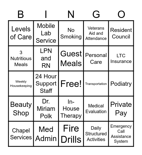 Polk Bingo Card