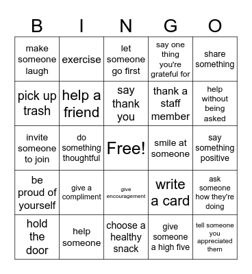 Kindness BINGO Card