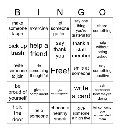Kindness BINGO Card
