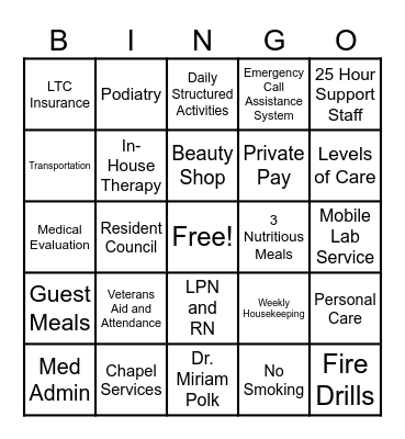 Polk Bingo Card