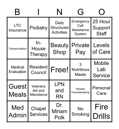 Polk Bingo Card
