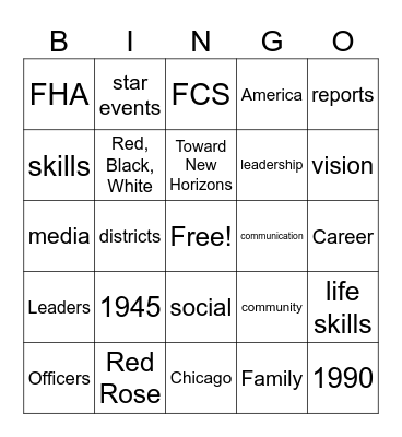 FCCLA Bingo Card