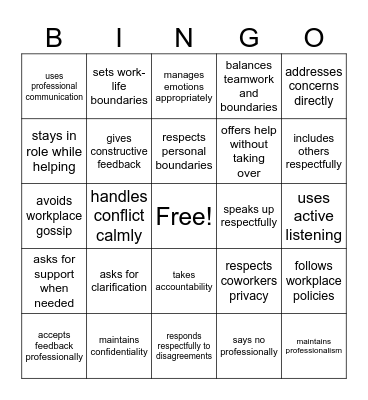 Boundaries Bingo Card