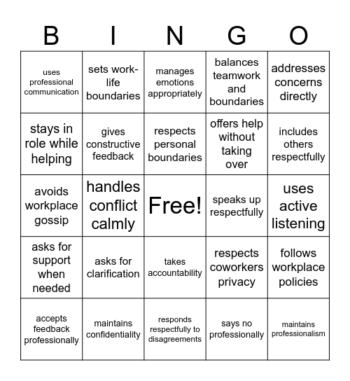 Boundaries Bingo Card