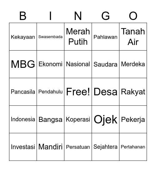 Prabowo Bingo 2026 Bingo Card