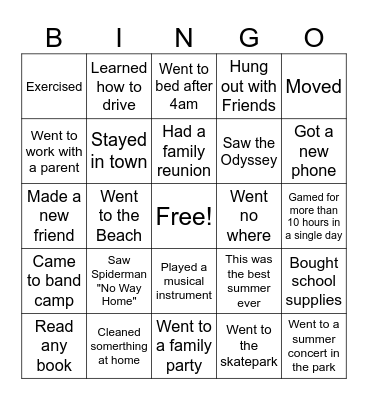 Welcome Back BINGO Card