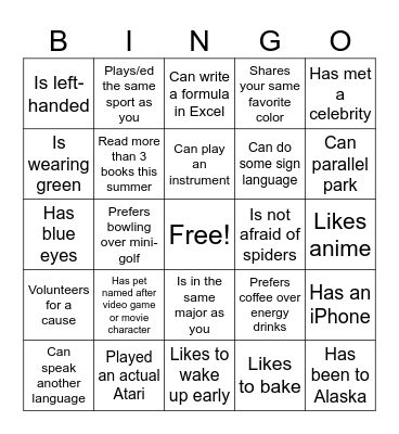 Find Someone Who Bingo Card