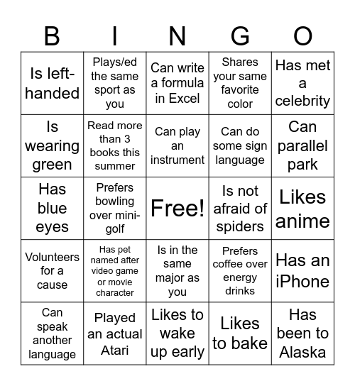 Find Someone Who Bingo Card