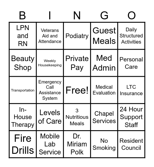 Polk Bingo Card